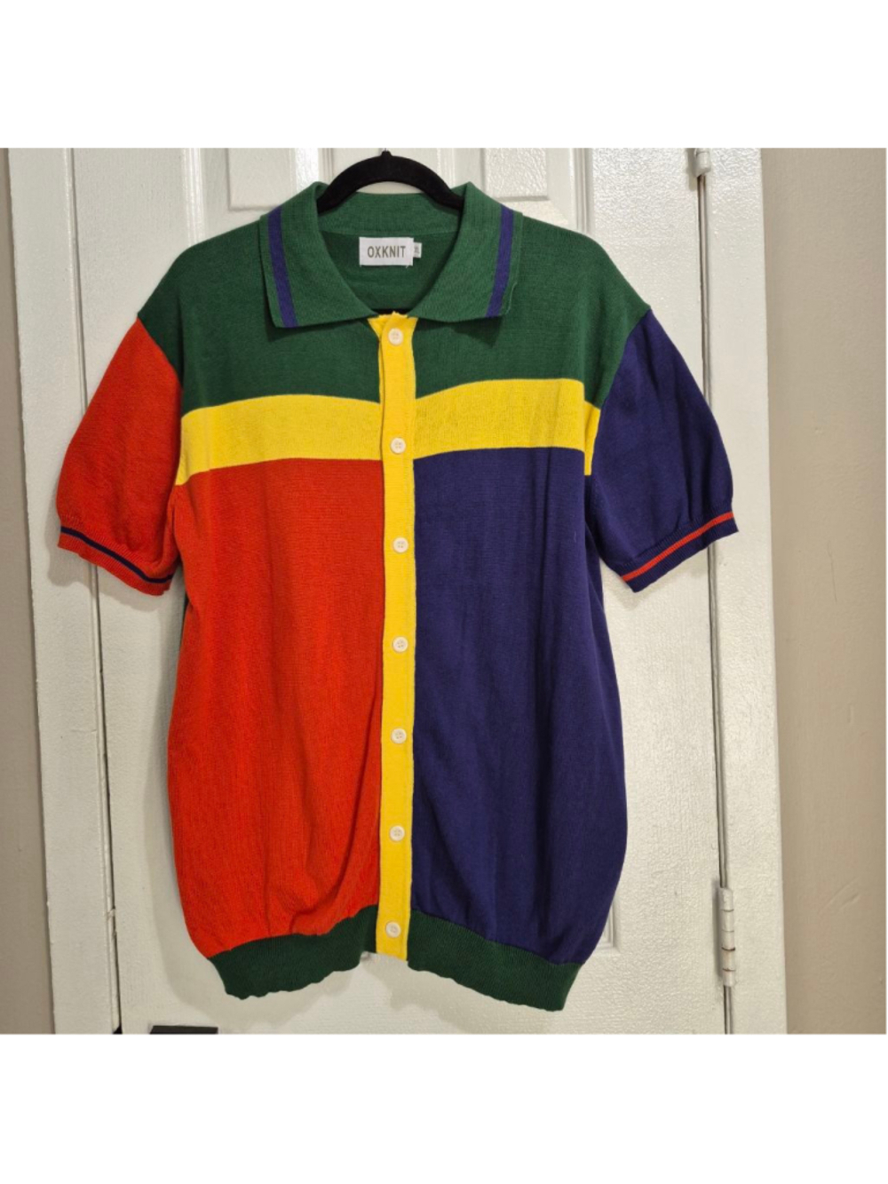 Men's OXKNIT XL Colorblock Polo Shirt Green Red Yellow Blue